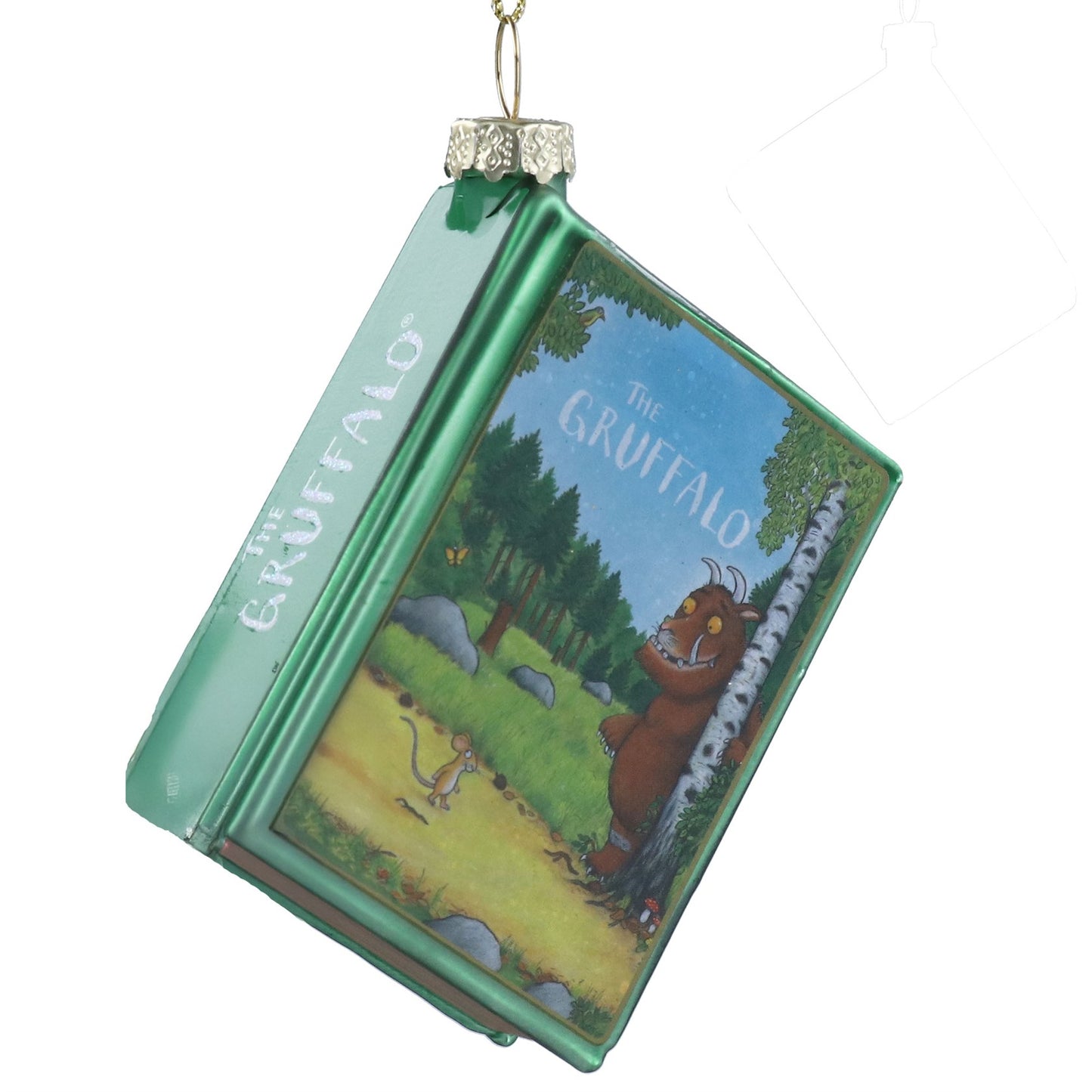 Decorative ornament shaped like a book with 'The Gruffalo' cover on a white background