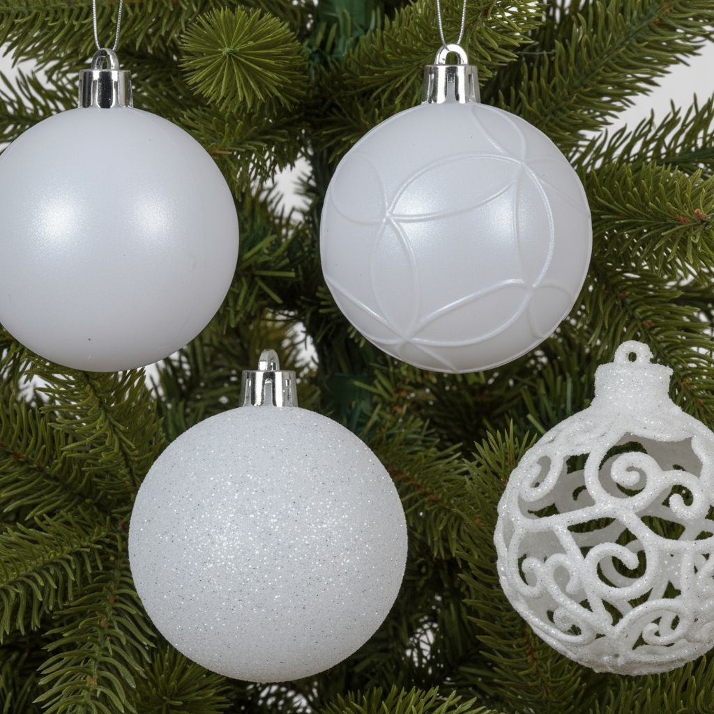 Set of 35 Mixed Winter White 6cm Christmas Bauble