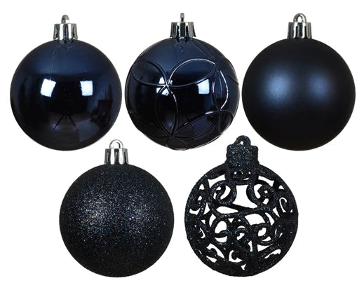 Set of 35 Mixed Night Blue 6cm Christmas Baubles
