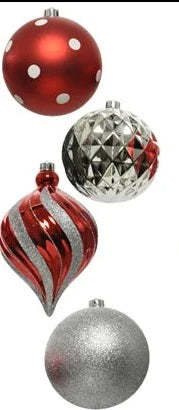 Large Red and Silver Christmas Baubles Set