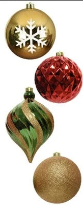 Large Red, Green and Gold Christmas Baubles Set
