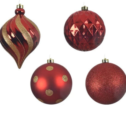 Large Red and Gold Christmas Bauble Set 15cm