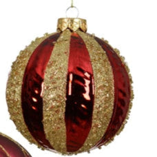 Red and Gold Pattern Glass Bauble Assorted