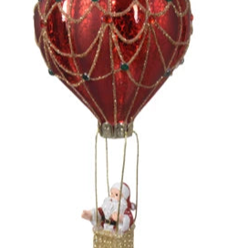 Red Hot Air Balloon with Santa Glass Christmas Tree Decoration