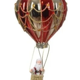 Red and Gold Hot Air Balloon with Santa Glass Christmas Tree Decoration
