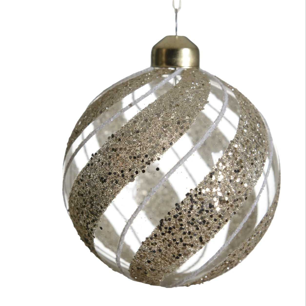 Gold Glitter Stripe Transparent Glass Christmas Bauble