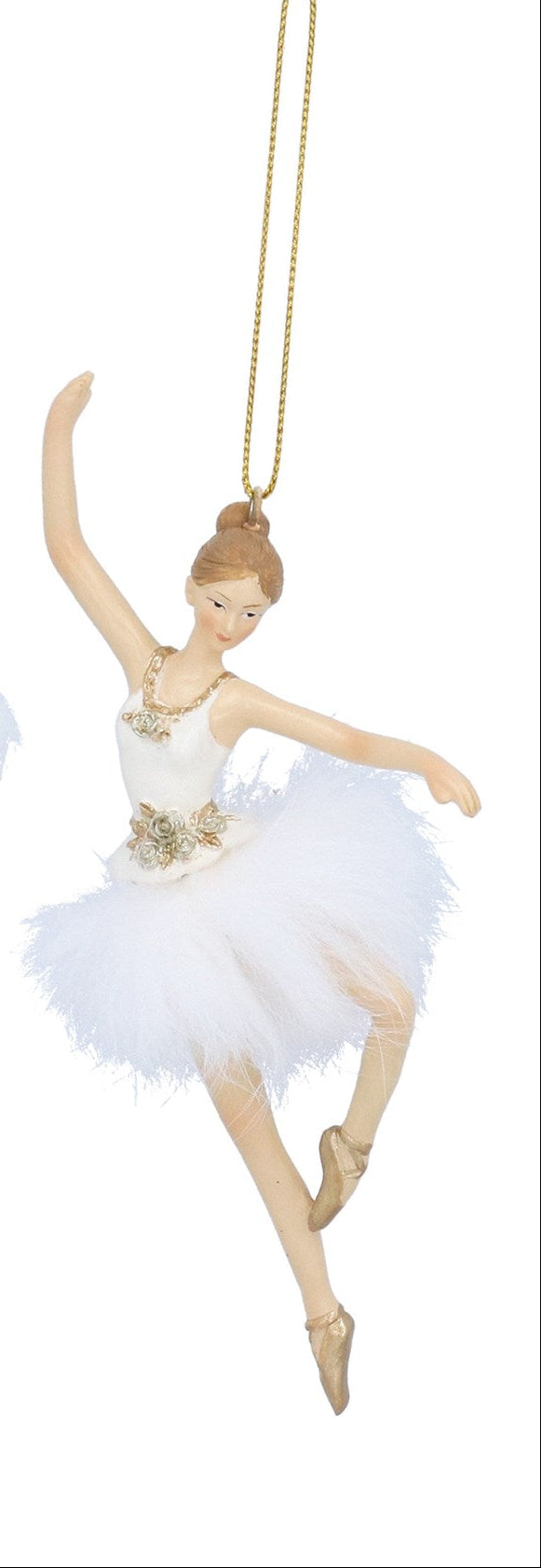 Cream and Gold Ballerina with Feather Tutu Hanging Christmas Decoration