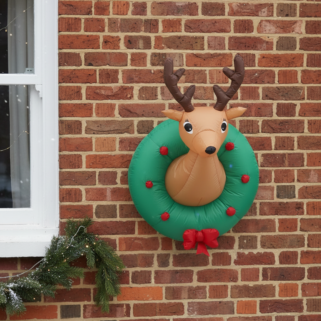 Christmas Reindeer Head Wreath Inflatable Display Decoration
