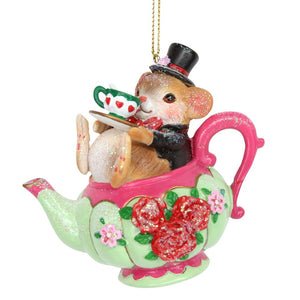 Dormouse in Teapot Hanging Christmas Decoration
