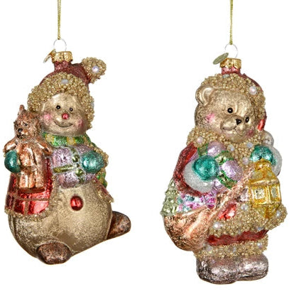 Vintage Style Christmas Bear Glass Tree Ornament