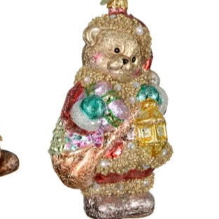 Vintage Style Christmas Bear Glass Tree Ornament