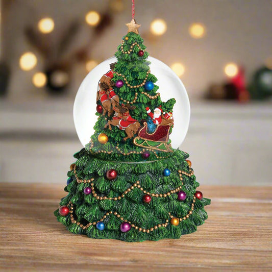 Musical Christmas Tree Globe with Rotating Santa Sleigh