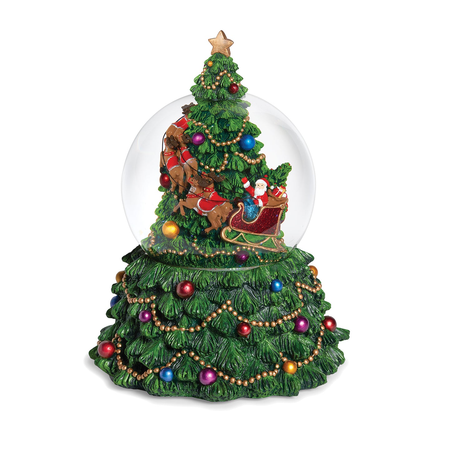 Musical Christmas Tree Globe with Rotating Santa Sleigh