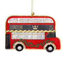 Load image into Gallery viewer, London Bus Fabric Hanging Christmas Tree Decoration
