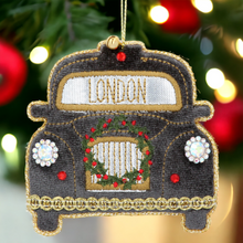 Load image into Gallery viewer, London Taxi Fabric Hanging Christmas Tree Decoration
