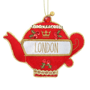 Red Teapot Fabric Hanging Christmas Tree Decoration