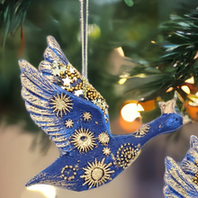 Load image into Gallery viewer, Blue and Gold Flying Geese Hanging Christmas Decoration
