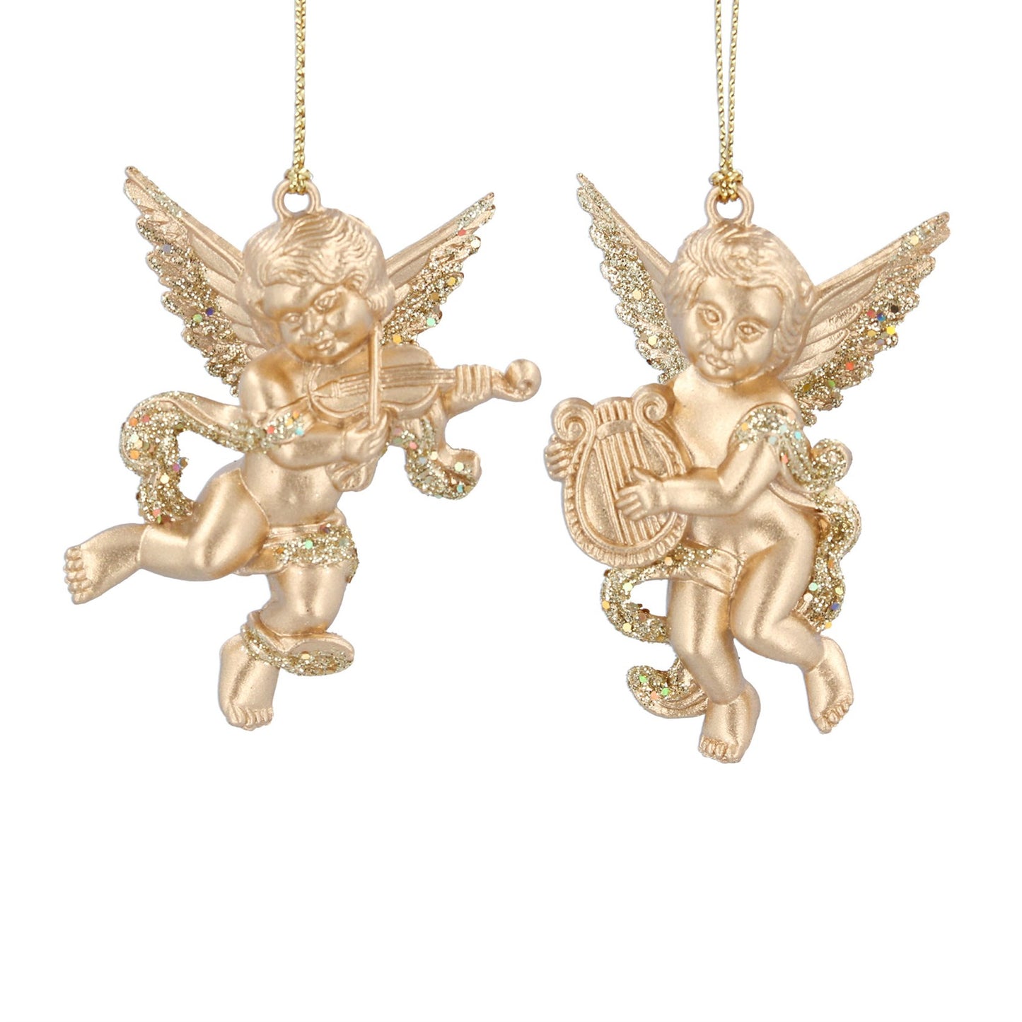 Set of 2 Gold Cherub Hanging Christmas Decoration