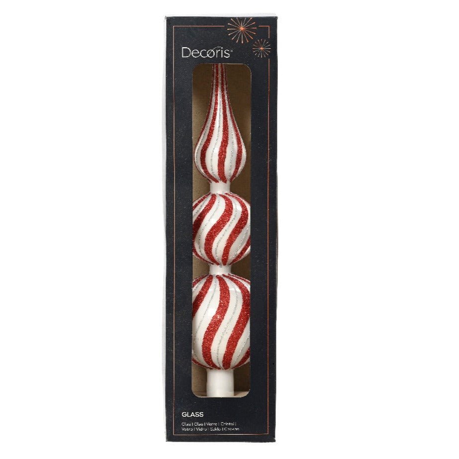Candy Cane Glitter Swirl Glass Finial Christmas Tree Topper
