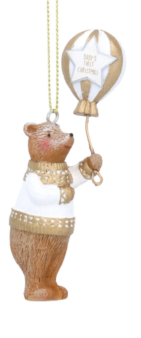 Baby's First Christmas Teddy Holding Balloon Tree Decoration