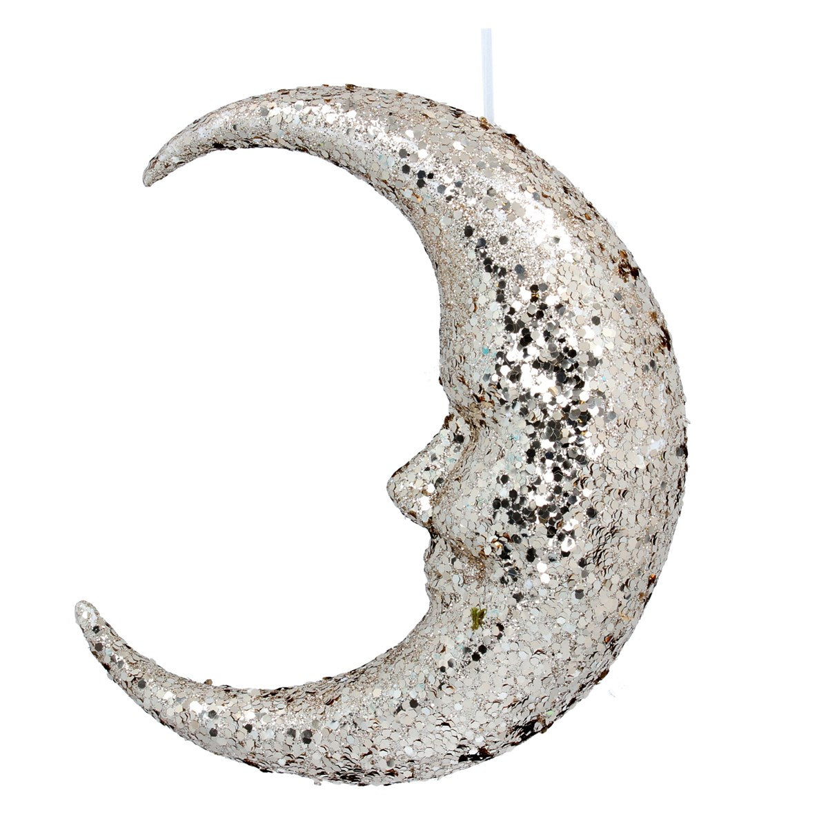 Decorative moon-shaped candle with a textured surface on a white background