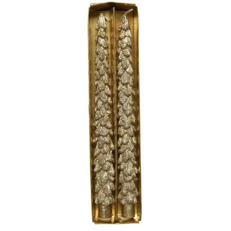 Gold Metallic Christmas Tree Dinner Candles
