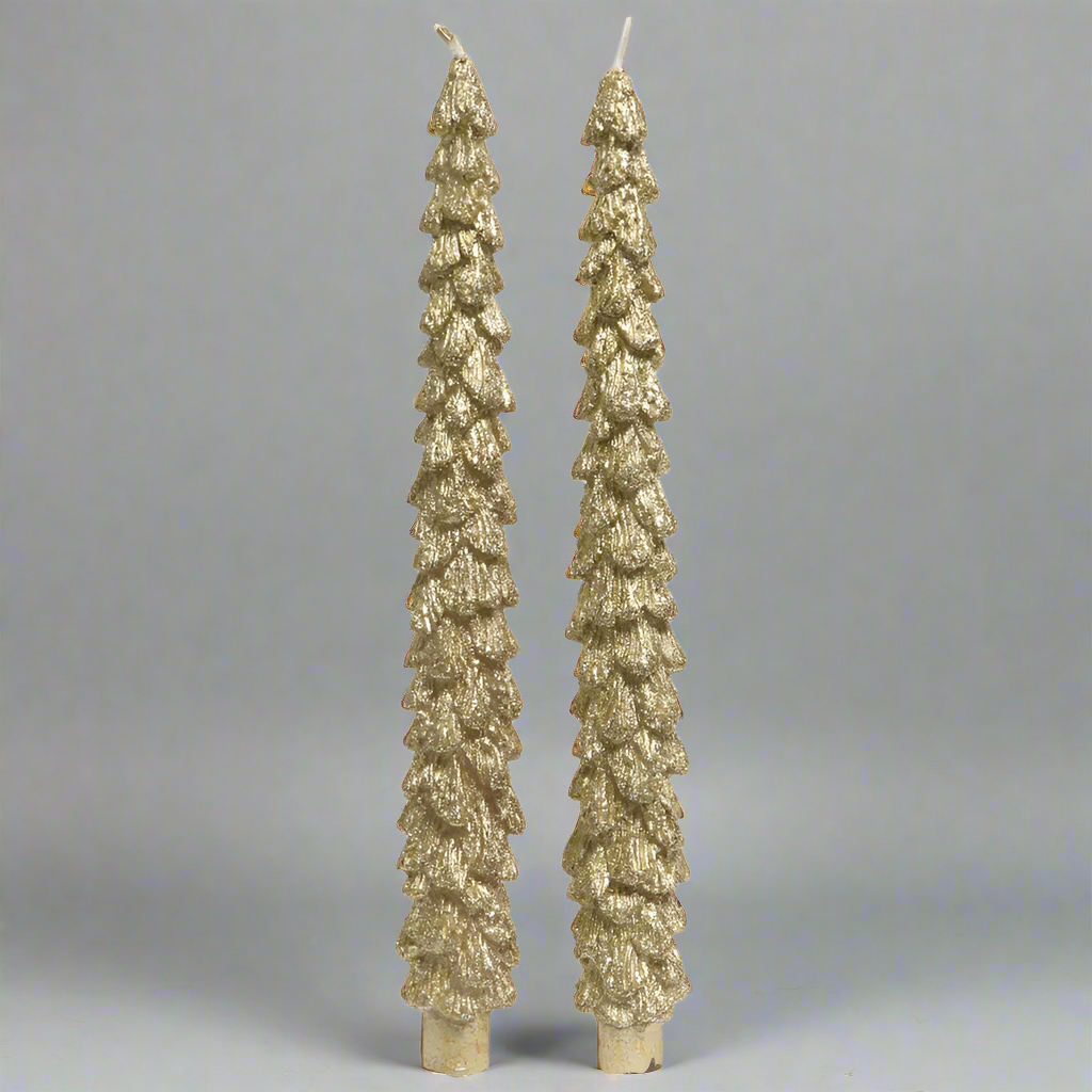 Gold Metallic Christmas Tree Dinner Candles