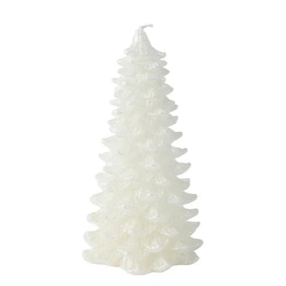 Metallic Winter White Christmas Tree Candle 31cm