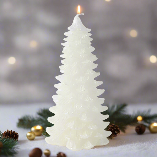 Metallic Winter White Christmas Tree Candle 16.5cm