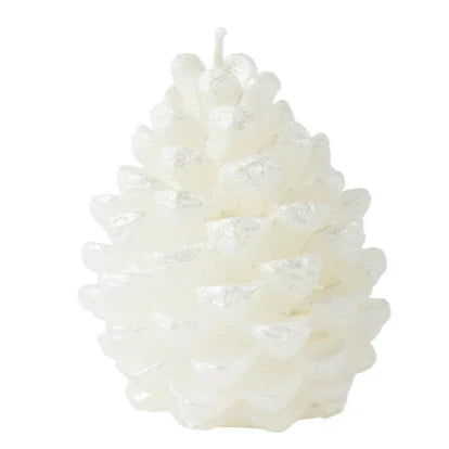 Metallic Winter White Pinecone Wax Christmas Candle 9cm
