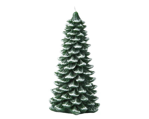 Green Snowy Christmas Tree Candle 31cm
