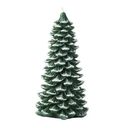 Green Snowy Christmas Tree Candle 21cm