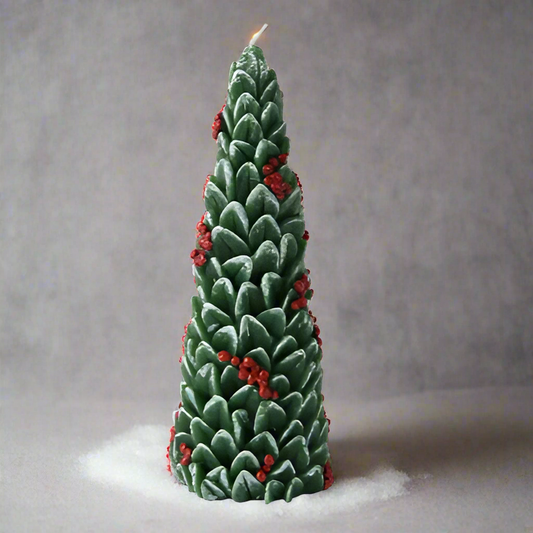 Berry and Leaf Christmas Tree Candle 15cm