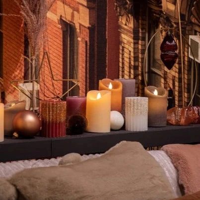 Cream Wax Rib Pillar Christmas Candle with Glitter