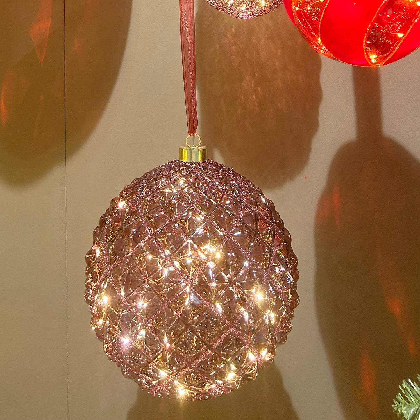 Lumineo Micro LED 14cm Maroon Glass Ball Christmas Decoration