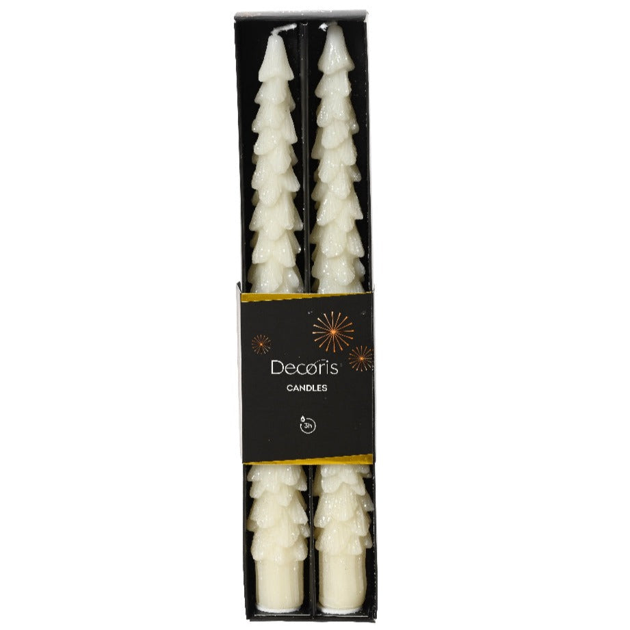 Set of 2 Wool White Christmas Tree Dinner Candles