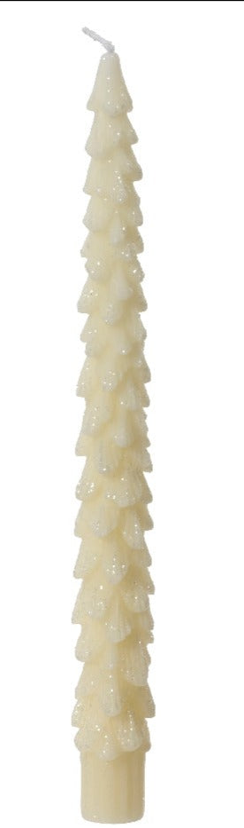 Set of 2 Wool White Christmas Tree Dinner Candles