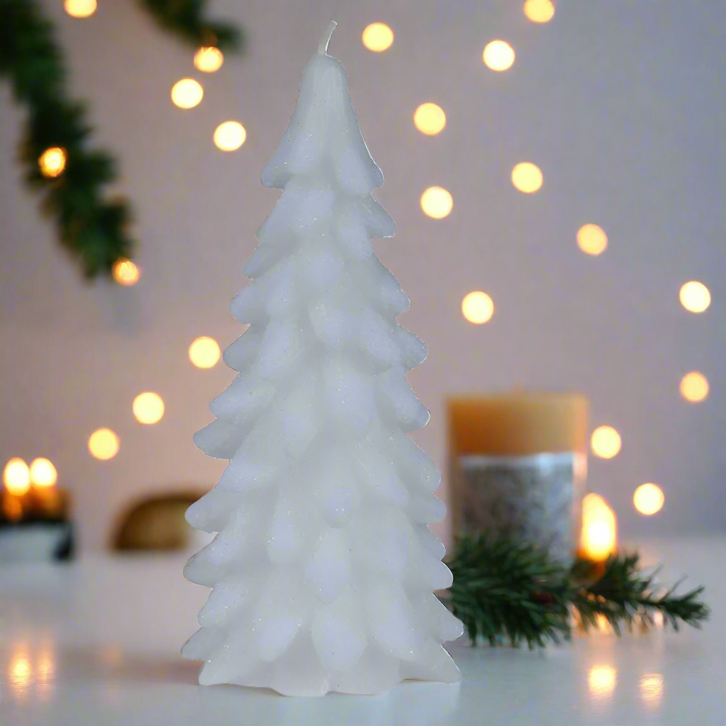 Snow White Glitter Christmas Tree Wax Candle