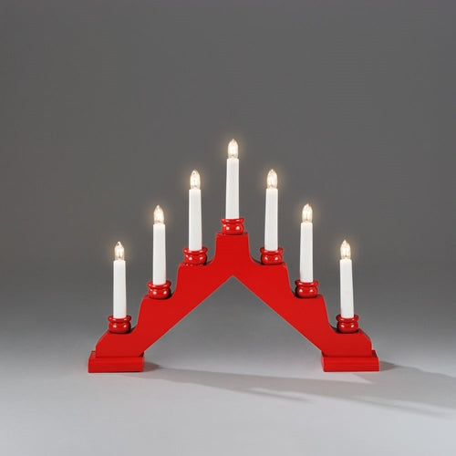 Red Wood 7 Bulb Christmas Candle Bridge