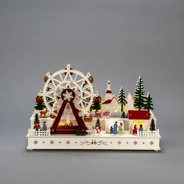 Ferris Wheel Christmas Scene German Style Wooden Decoration
