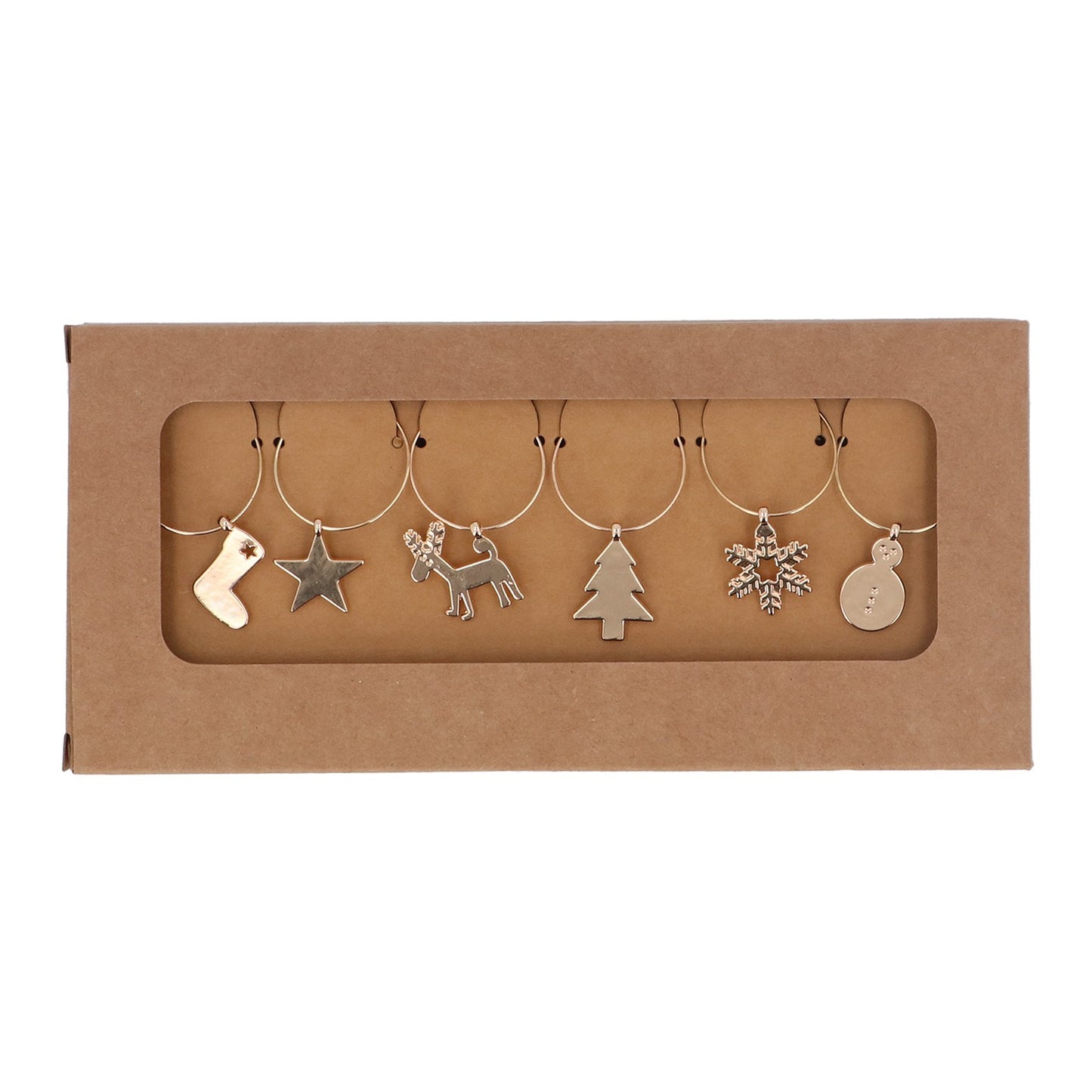 Set of 6 Gold Christmas Wine Glass Charms