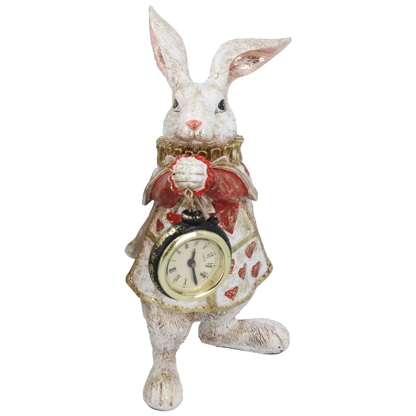 Decorative rabbit figure with a clock on a white background