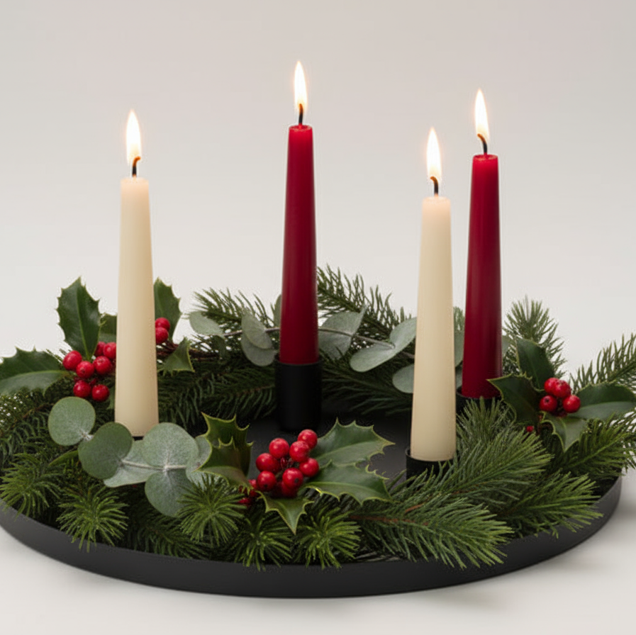 Black Classic Christmas Candle Holder Tray