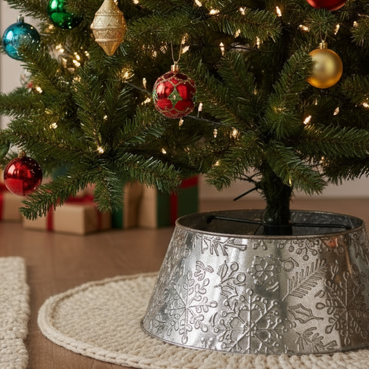 Metal Snowflake Design Silver Christmas Tree Skirt Collapsible 70cm