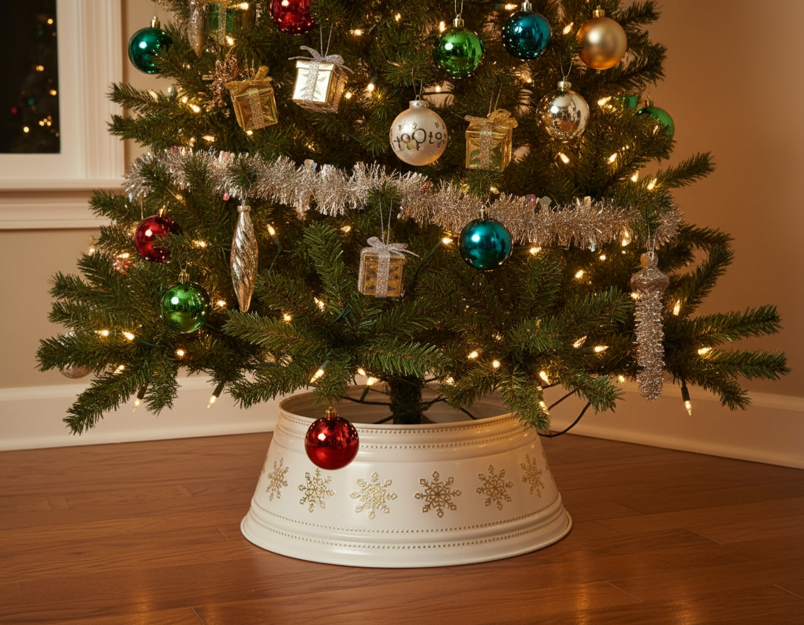 White with Gold Snow Flakes Christmas Tree Skirt 70cm