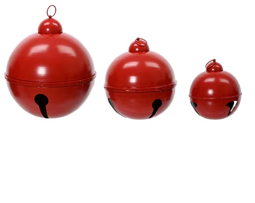 Set of 3 Red Oversized Metal Christmas Bell Decorations