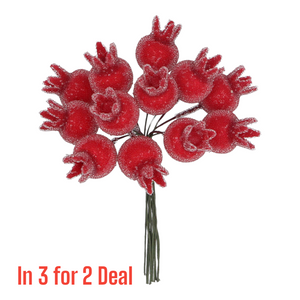 Frosted Red Rosehip Bunch Christmas Pick
