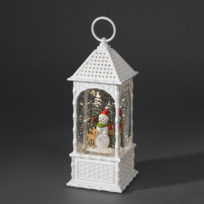 Snowman Scene White Wicker Effect Christmas Water Lantern