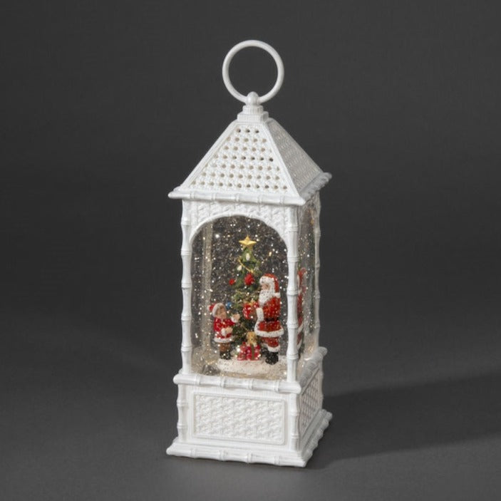 Santa Scene White Wicker Effect Christmas Water Lantern