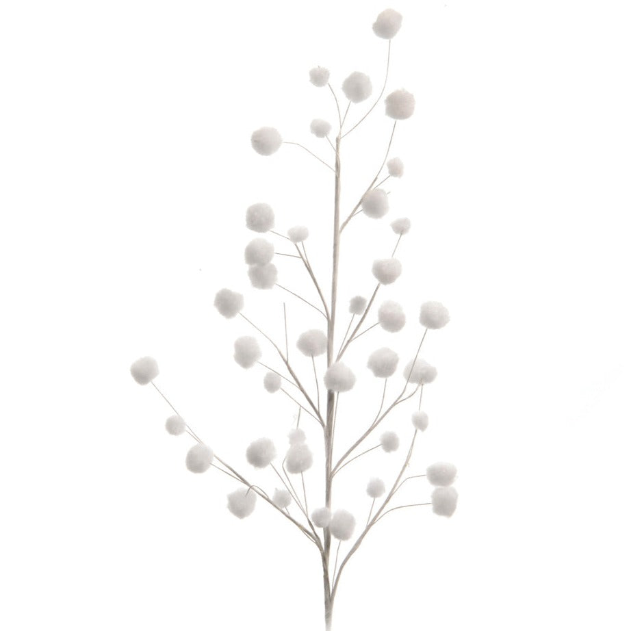 A decorative snow spray with white snowballs designed for Christmas decoration, depicted against a white background.